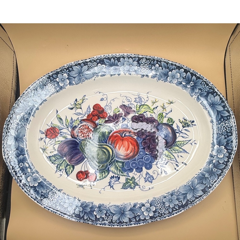 Eddie Bauer vintage Serving Platter Unisex Large Blue White Cornucopia Japan